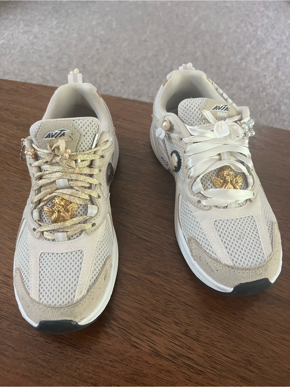 Custom designed Avia Women's Cream and Gold Sneakers